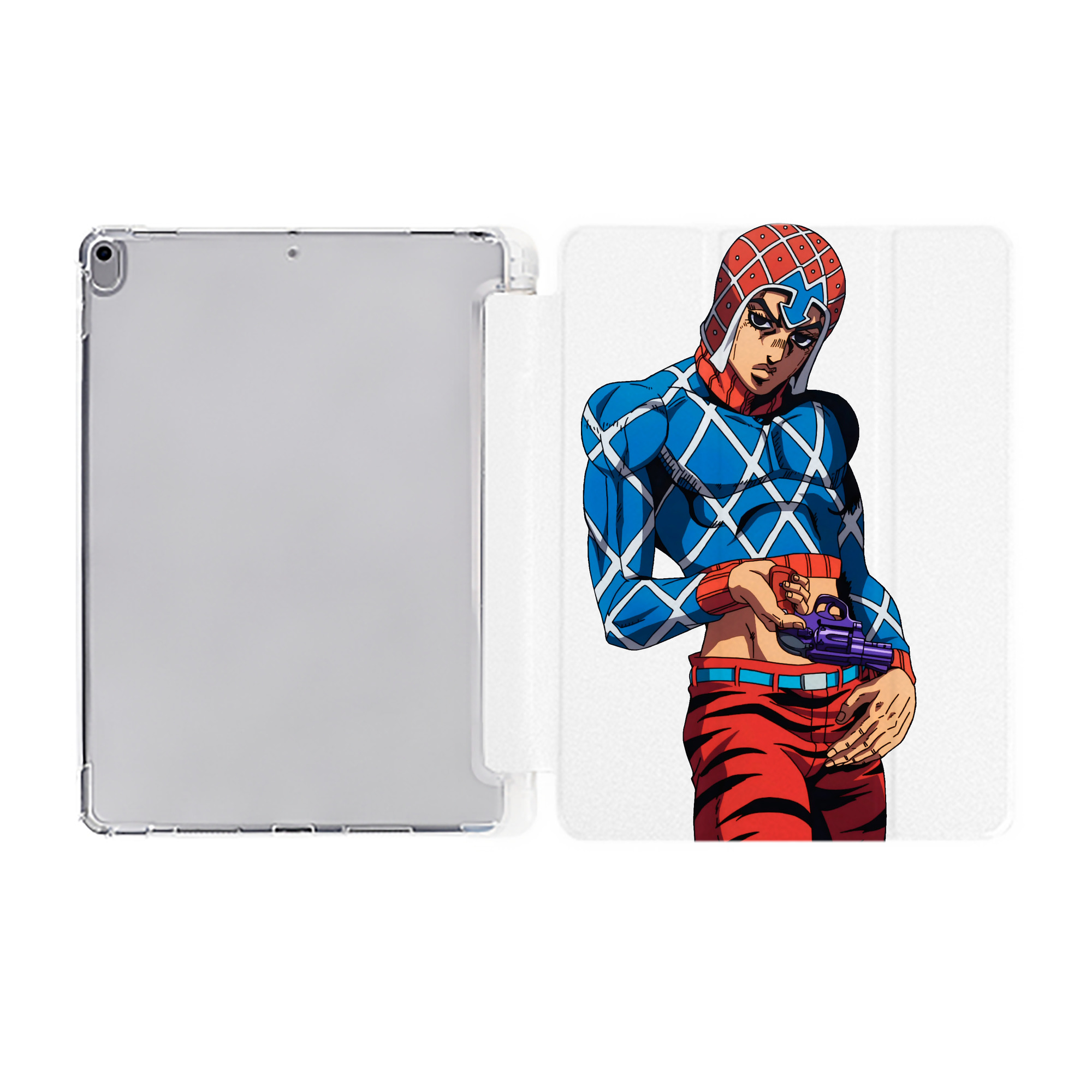 （画像用） ジョジョの奇妙な冒険 グイード?ミスタ JoJo's Bizarre Adventure Guido Mista IPad ケース ペン収納付き 三つ折りスタンド PUレザー×シリコン 対応機種9.5/10.5/10.9インチ